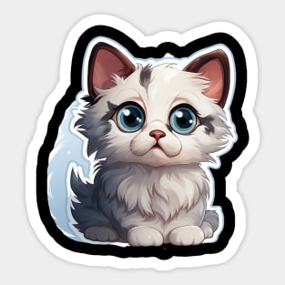 Mysterious Cat with White Fur and Blue Shadow Sticker